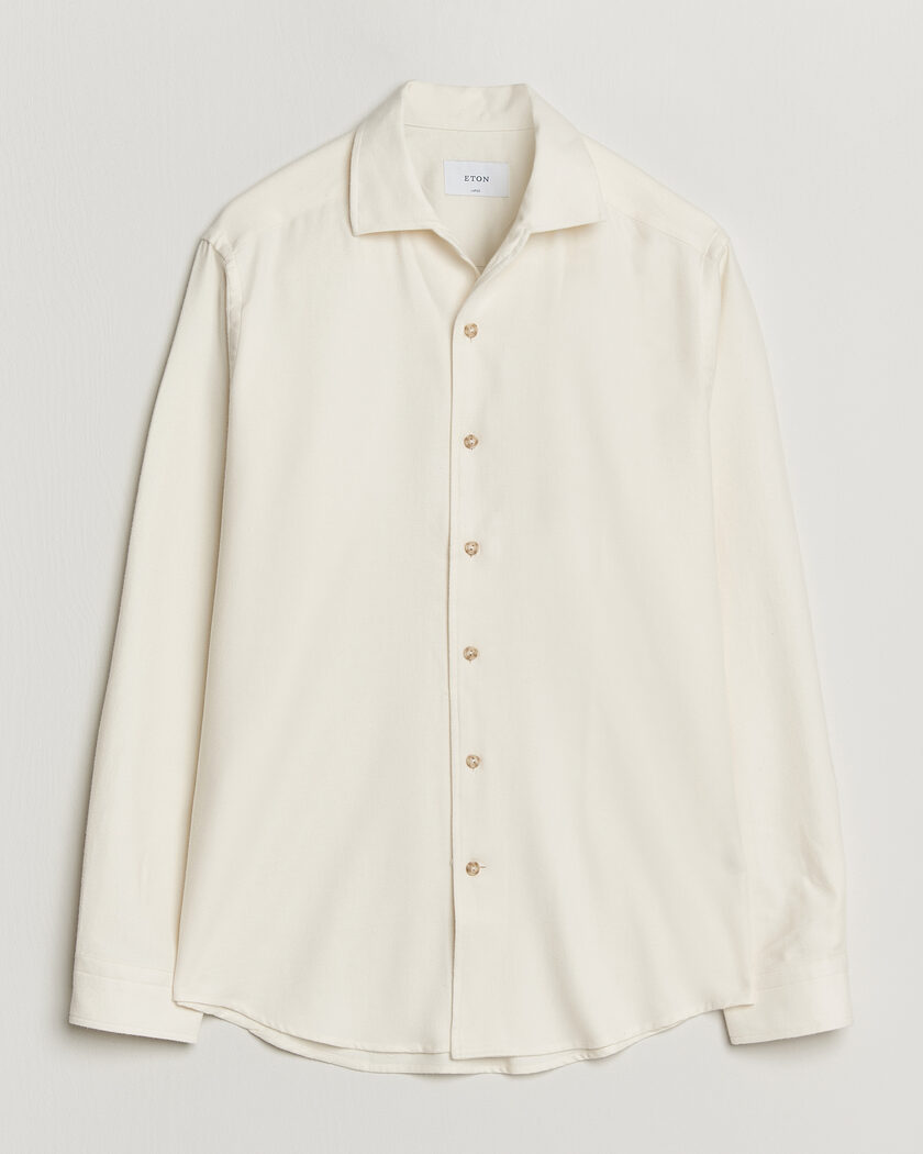 Eton Casual Fit One Piece Collar Flannel Shirt Off White – Blanc