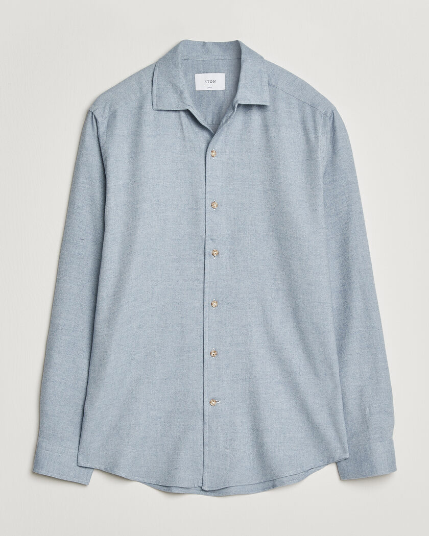 Eton Casual Fit One Piece Collar Flannel Shirt Light Blue – Bleu