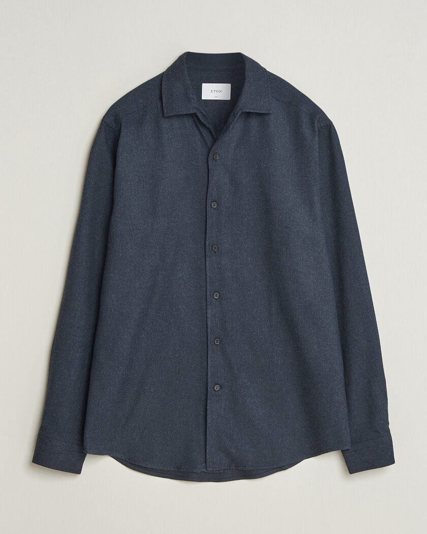 Eton Casual Fit One Piece Collar Flannel Shirt Navy Blue – Bleu