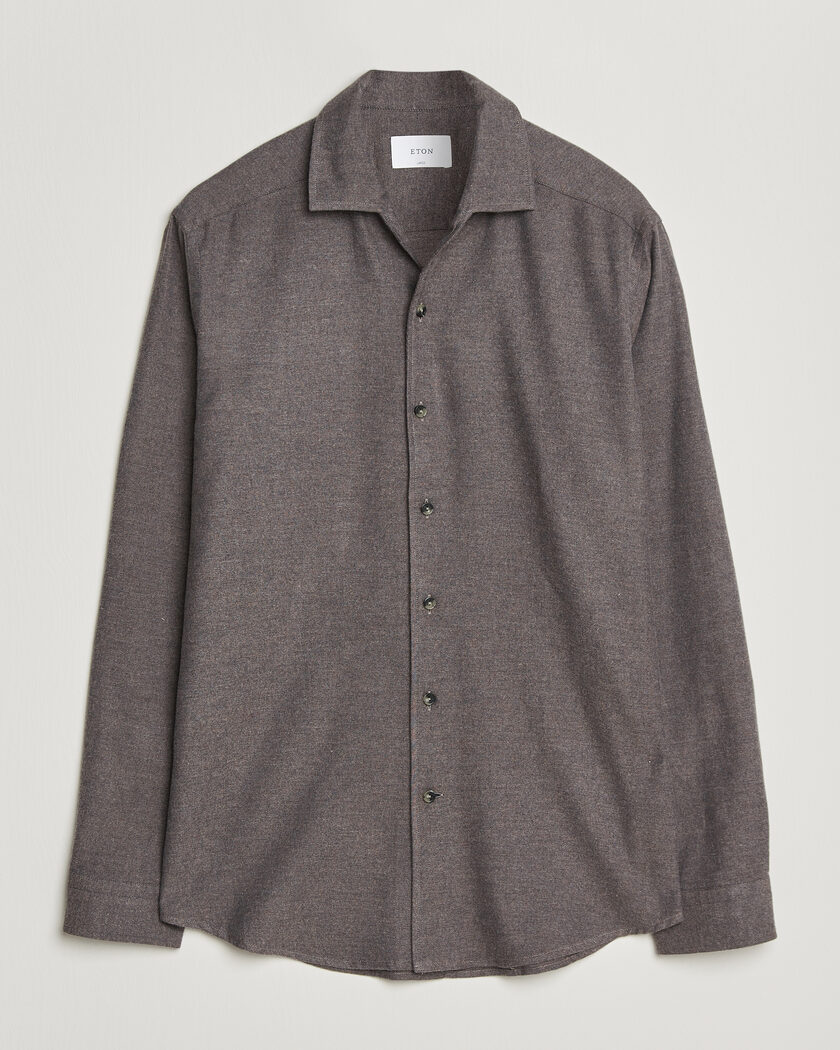 Eton Casual Fit One Piece Collar Flannel Shirt Dark Brown – Marron