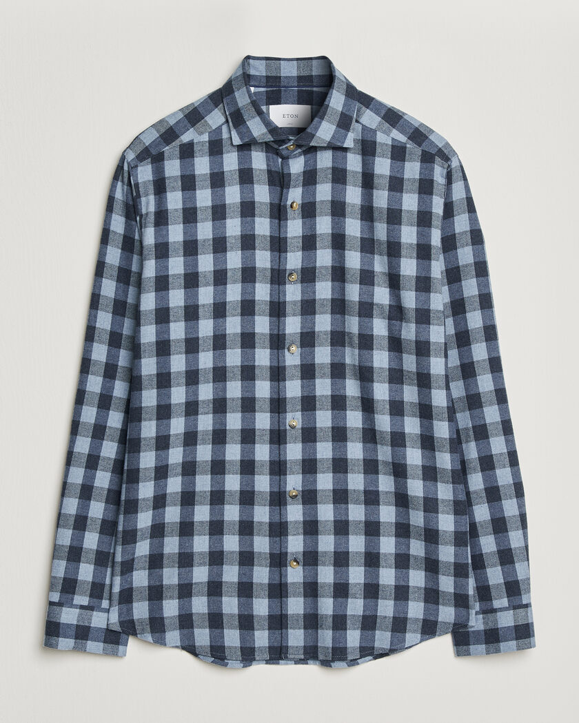 Eton Casual Fit Checked Flannel Shirt Mid Blue – Bleu