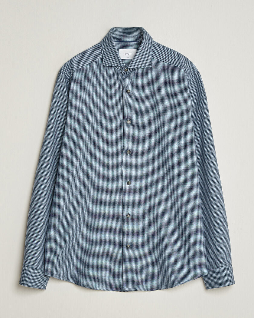  Eton Casual Fit Houndstooth Flannel Shirt Mid Blue – Bleu