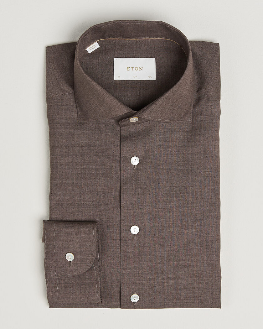 Eton Slim Fit Merino Shirt Brown – Marron