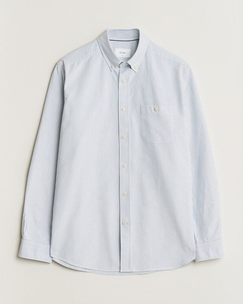 Eton Regular Fit Ivy Oxford Striped Shirt Mid Blue – Bleu