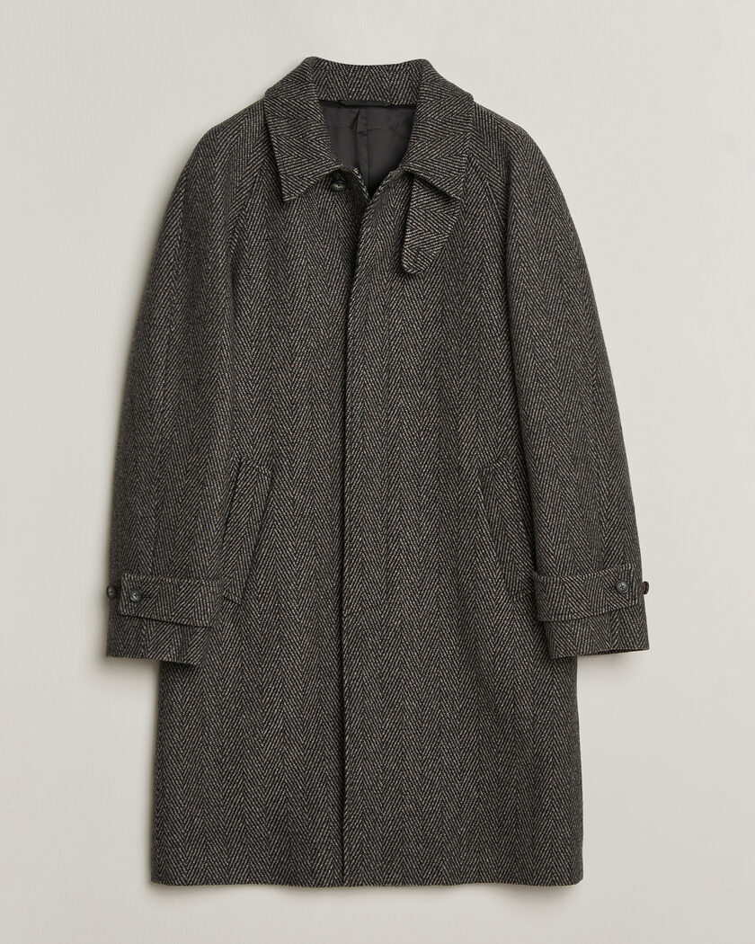 Eton Wool/Cashmere Herringbone Raglan Coat Dark Brown – Gris