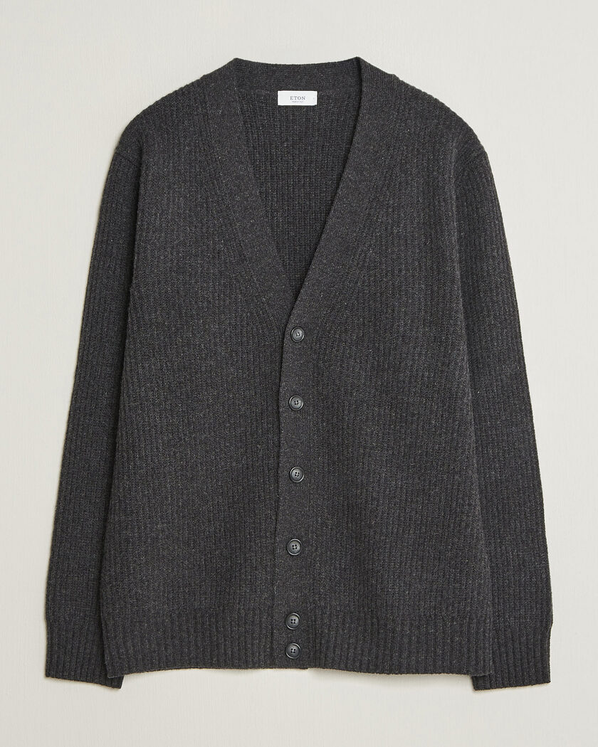 Eton Merino Wool Rib Cardigan Dark Grey – Gris
