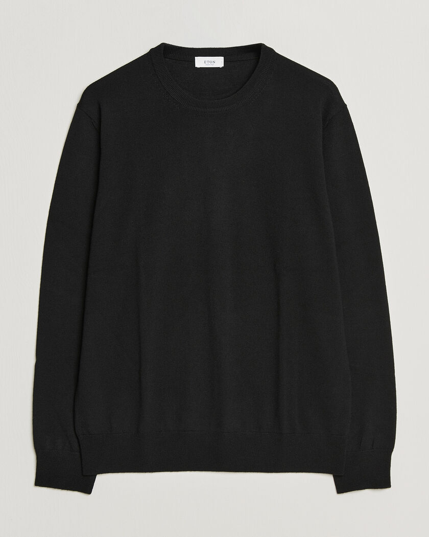 Eton Merino Wool Knitted Crew Neck Black – Noir