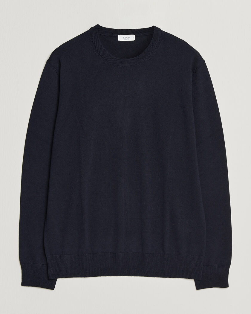 Eton Merino Wool Knitted Crew Neck Navy Blue – Bleu