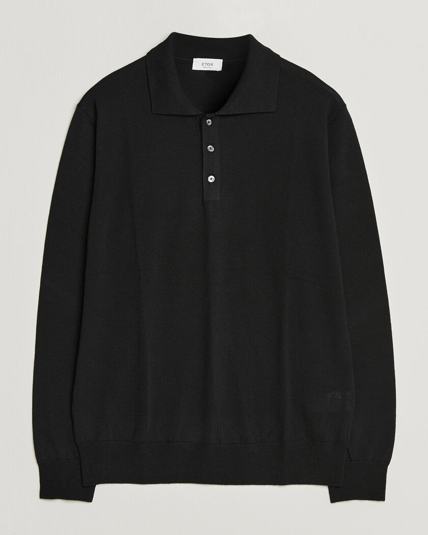 Eton Merino Wool Knitted Polo Black – Noir