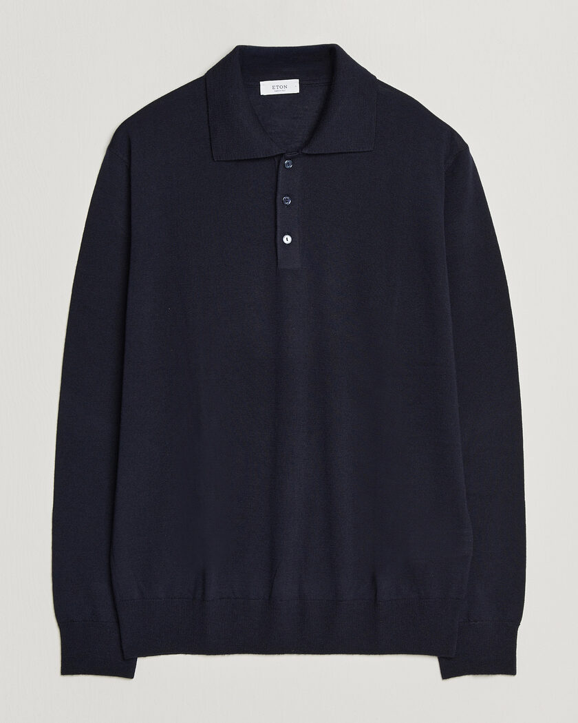 Eton Merino Wool Knitted Polo Navy Blue – Bleu