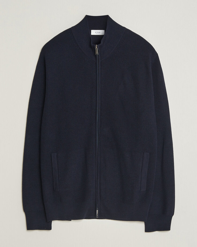 Eton Merino Wool Knitted Full Zip Navy Blue – Bleu