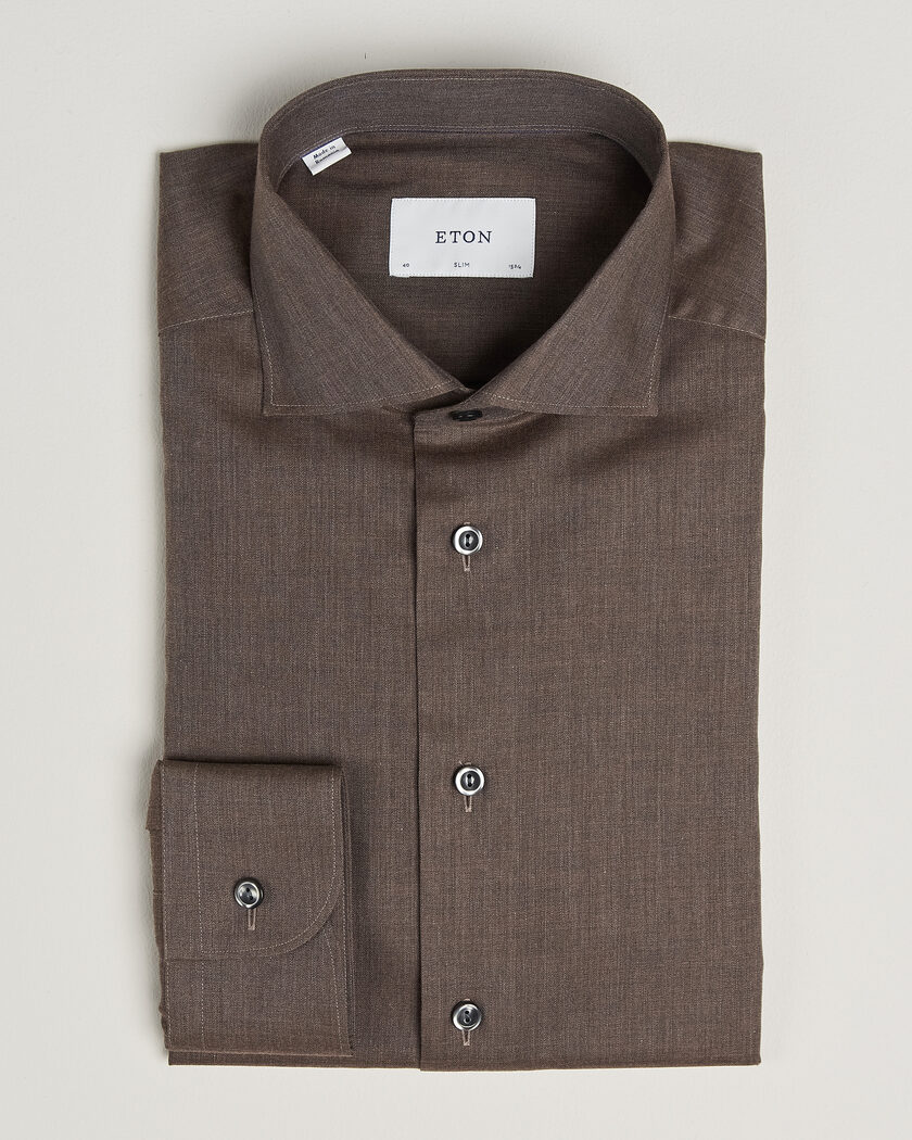 Eton Slim Fit Signature Flannel Shirt Brown – Marron