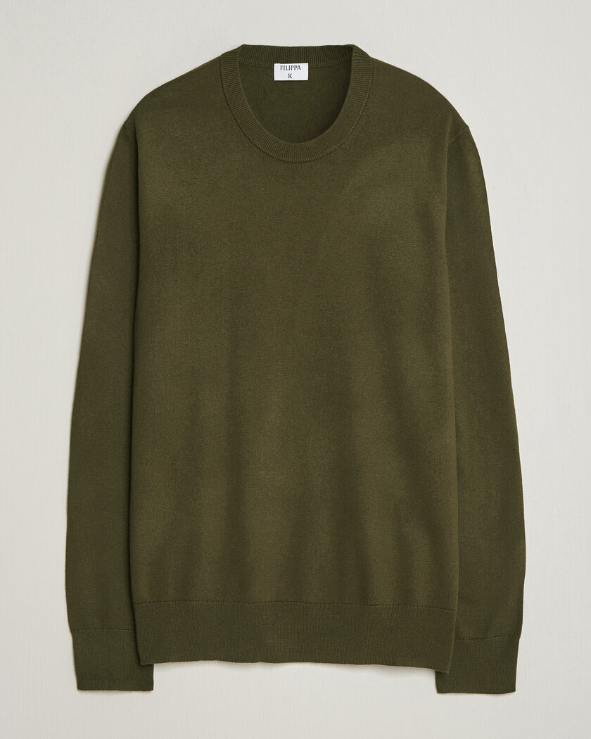 Filippa K Cotton Merino Knitted Sweater Dark Moss Green – Vert