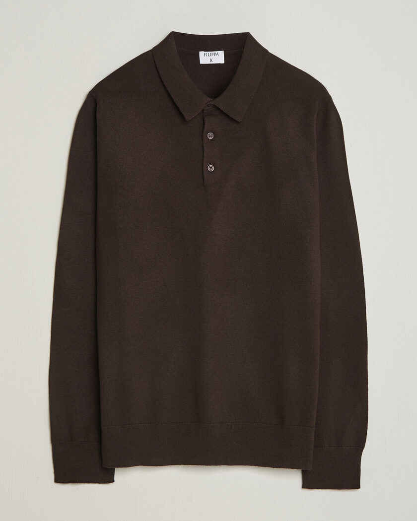Filippa K Knitted Polo Shirt Dark Chocolate – Marron