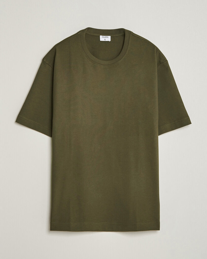 Filippa K Heavy Cotton Crew Neck T-Shirt Dark Moss Green – Vert
