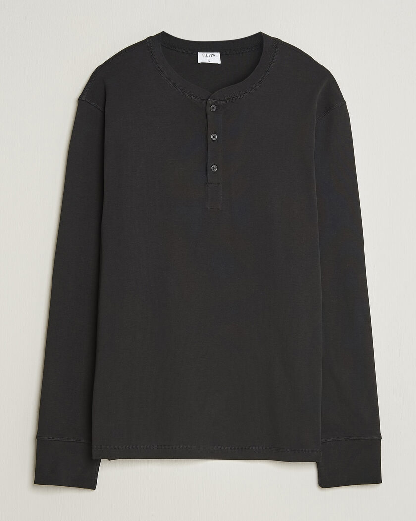 Filippa K Cotton Rib Henley Black – Noir