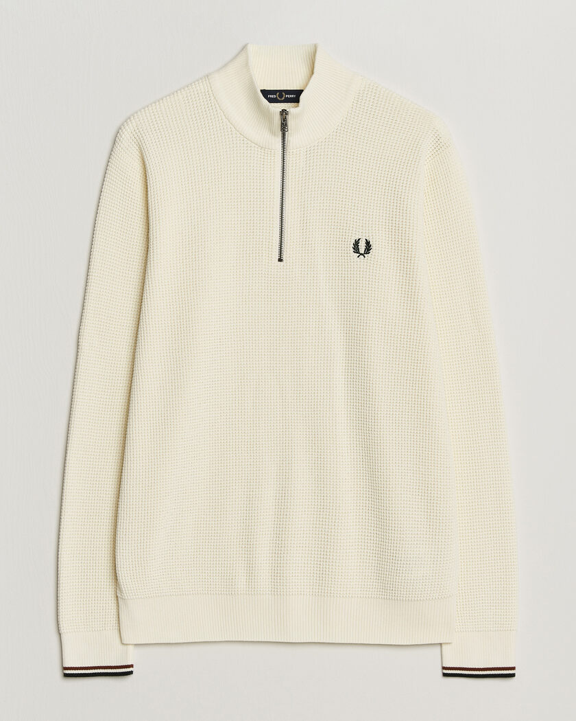 Fred Perry Waffle Stitch Half Zip Ecru – Blanc