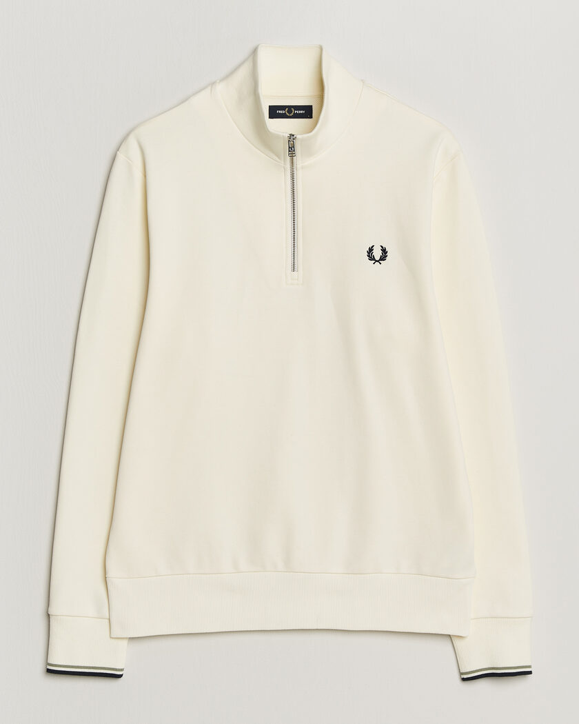 Fred Perry Half Zip Sweatshirt Ecru – Blanc