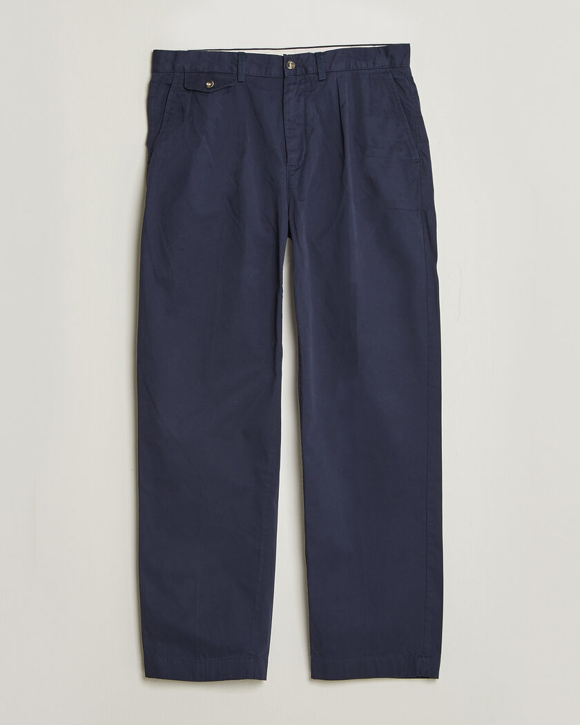 Gant Relaxed Fit Pleated Cotton Twill Pants Evening Blue – Bleu