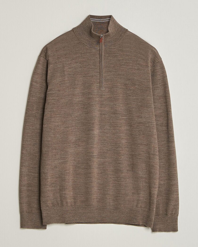 Gant Extrafine Merino Knitted Half Zip Dark Hazelnut Melange – Marron