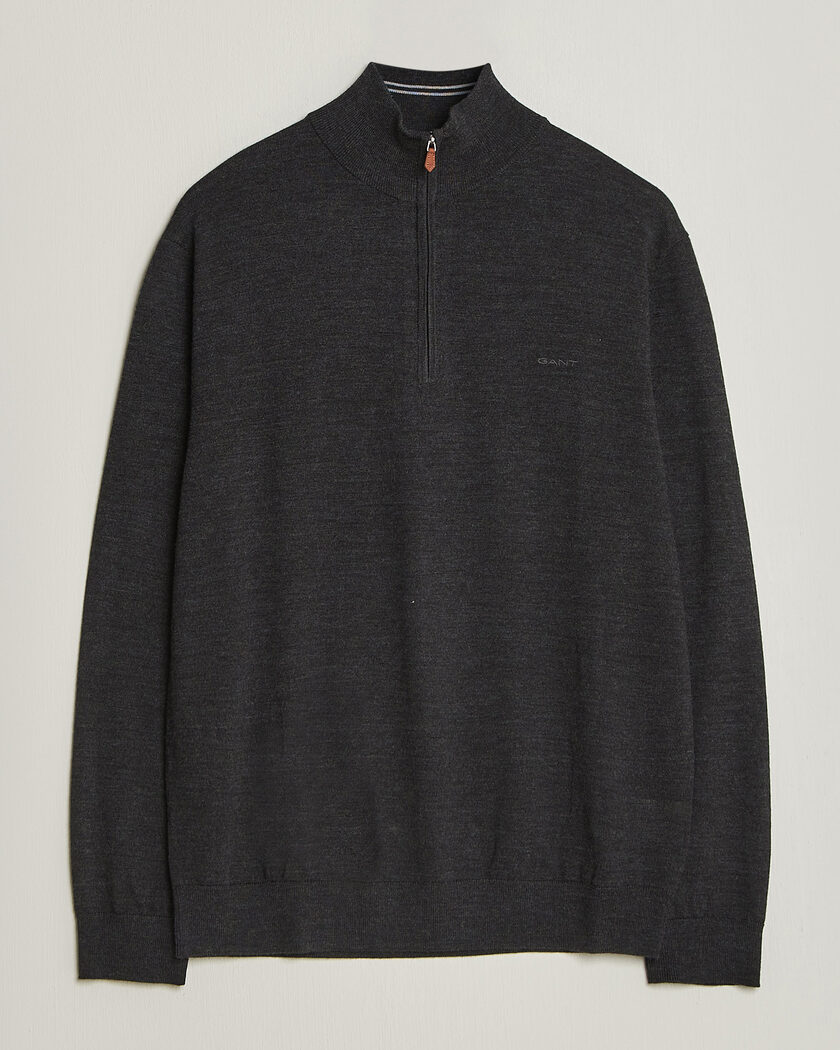 Gant Extrafine Merino Knitted Half Zip Dark Charcoal Melange – Gris