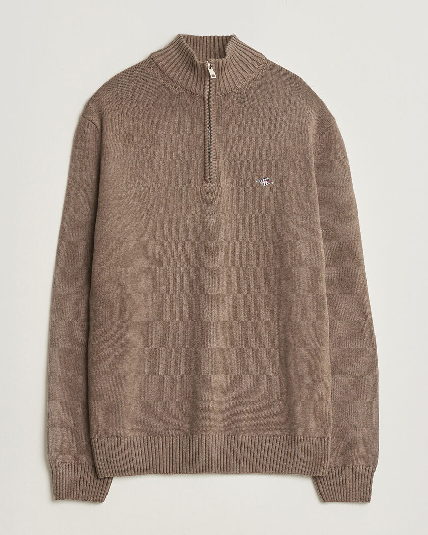 Gant Casual Cotton Knitted Half Zip Dark Hazelnut Melange – Marron