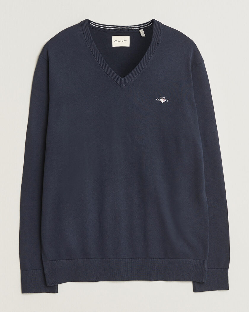 Gant Classic Cotton V-Neck Evening Blue – Bleu