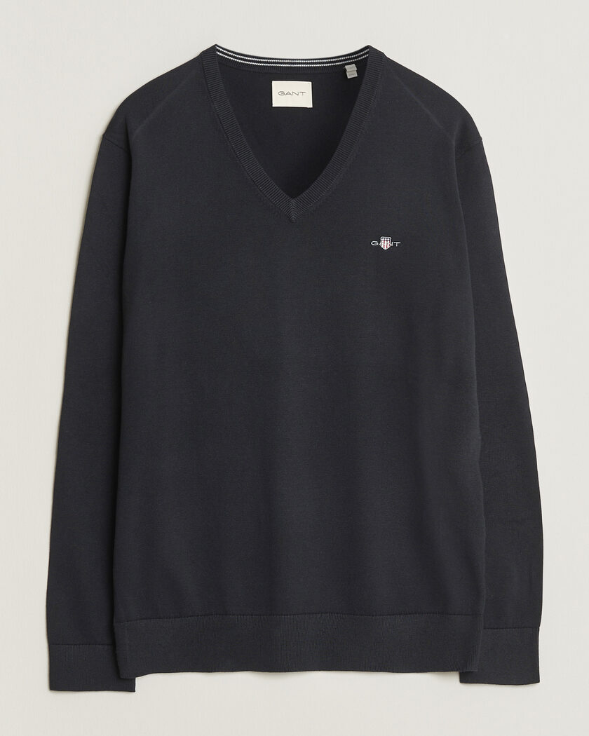 Gant Classic Cotton V-Neck Black – Noir