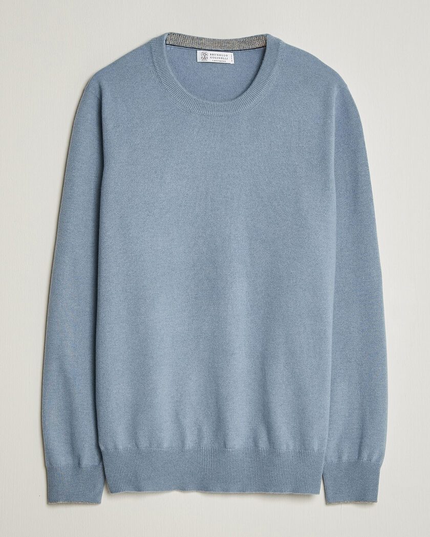 Brunello Cucinelli 2 Ply Cashmere Pullover Denim Blue – Bleu