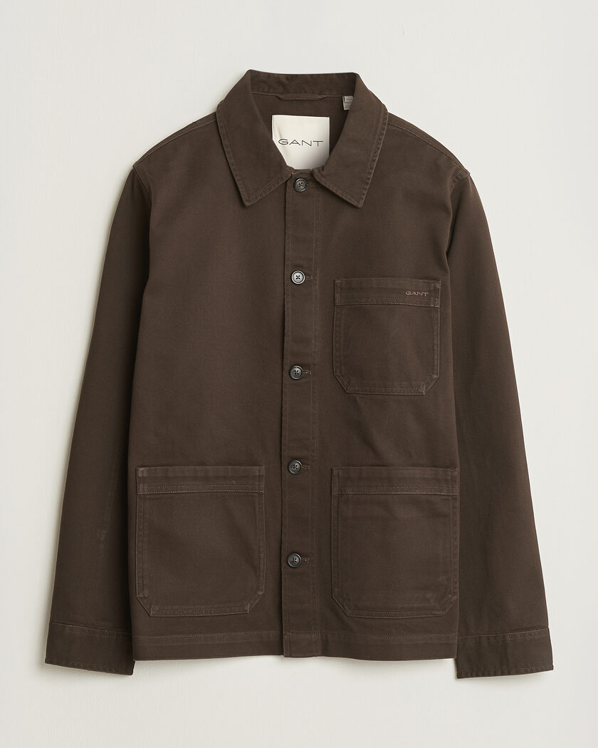 Gant Regular Fit Brushed Twill Overshirt Black Brown – Marron