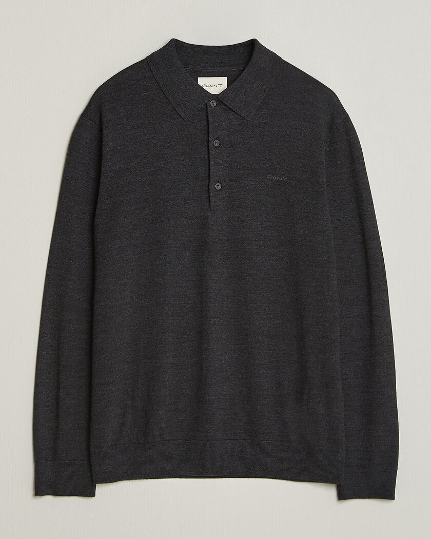 Gant Extrafine Merino Knitted Polo Dark Charcoal Melange – Gris