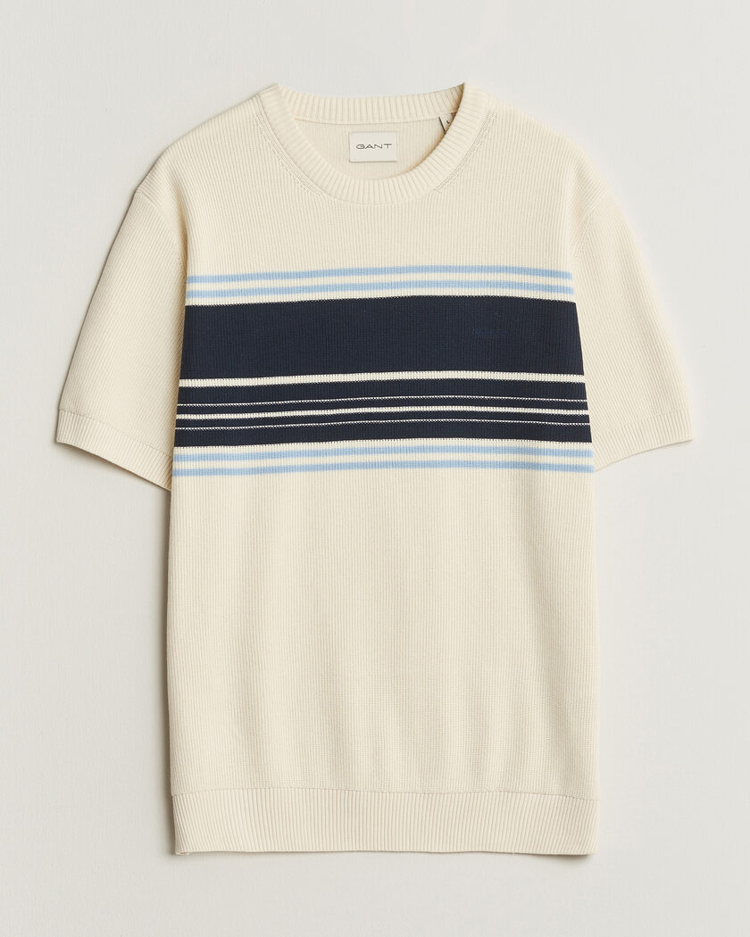 Gant Knitted Striped T-shirt Cream – Blanc