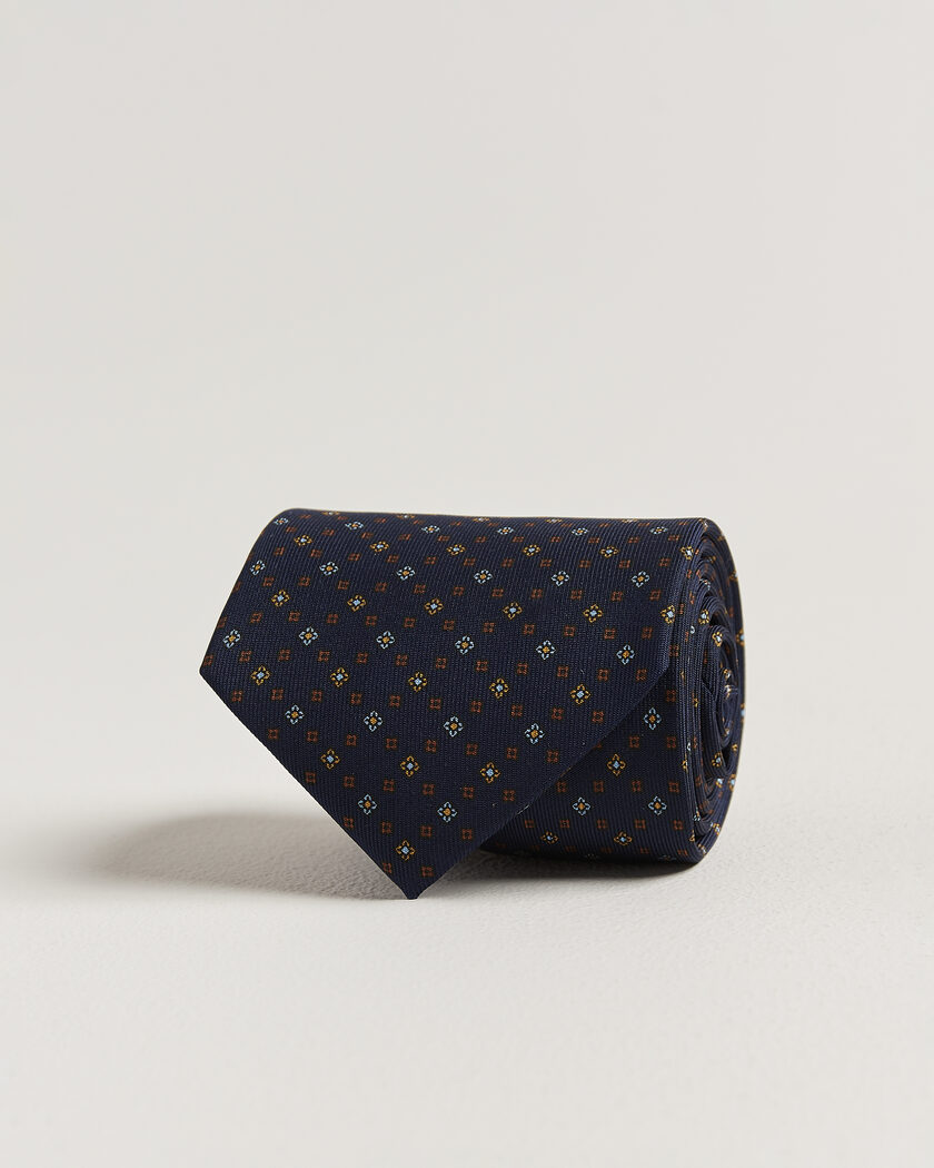 E. Marinella 3-Fold Printed Silk Tie Navy – Bleu