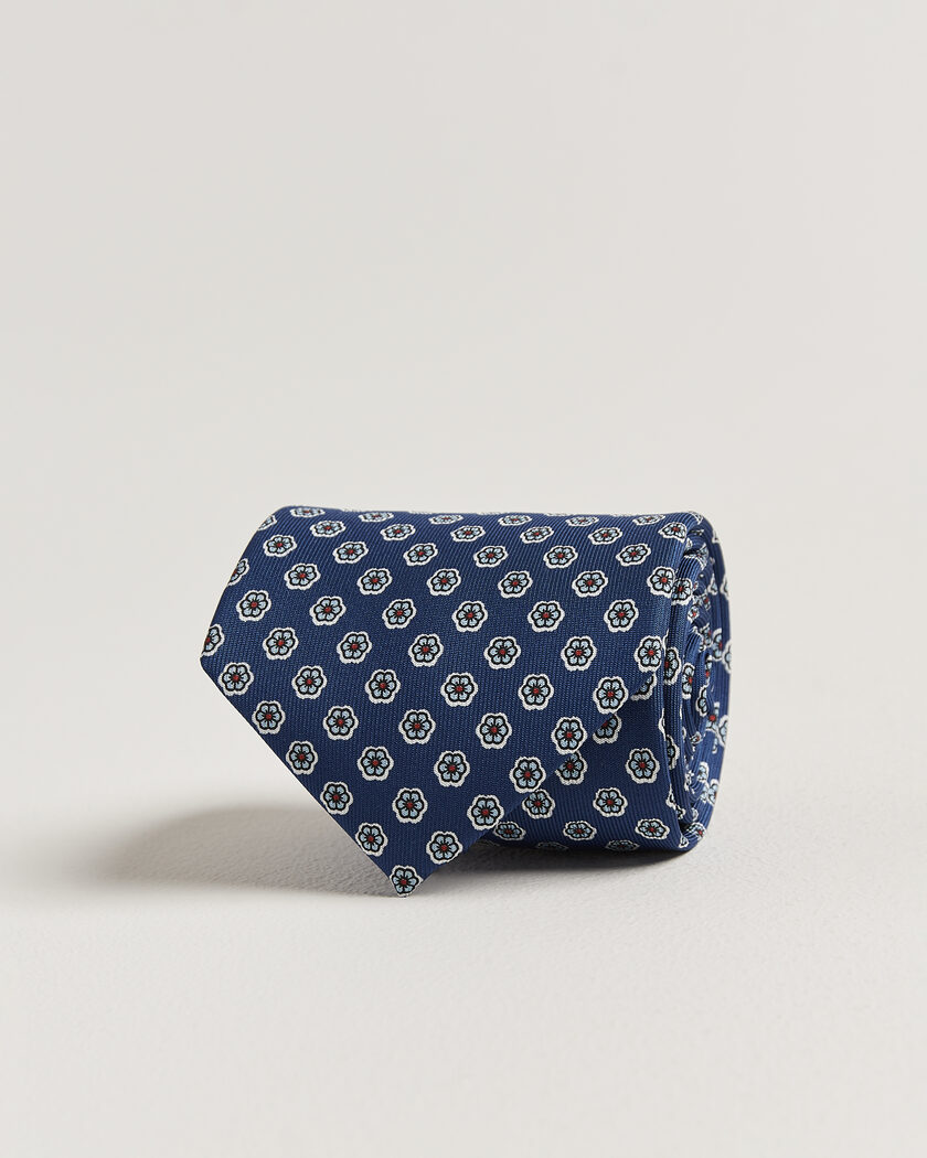E. Marinella 3-Fold Printed Silk Tie Dark Blue – Bleu