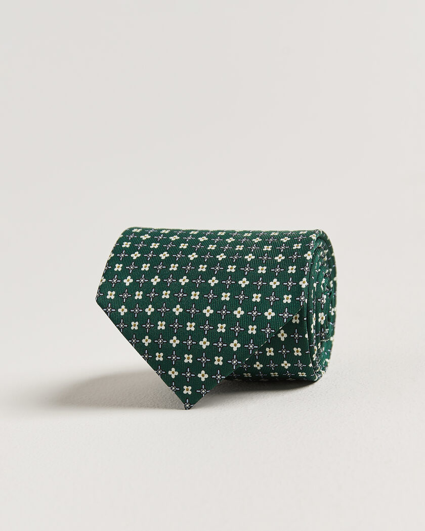 E. Marinella 3-Fold Printed Silk Tie Dark Green – Vert