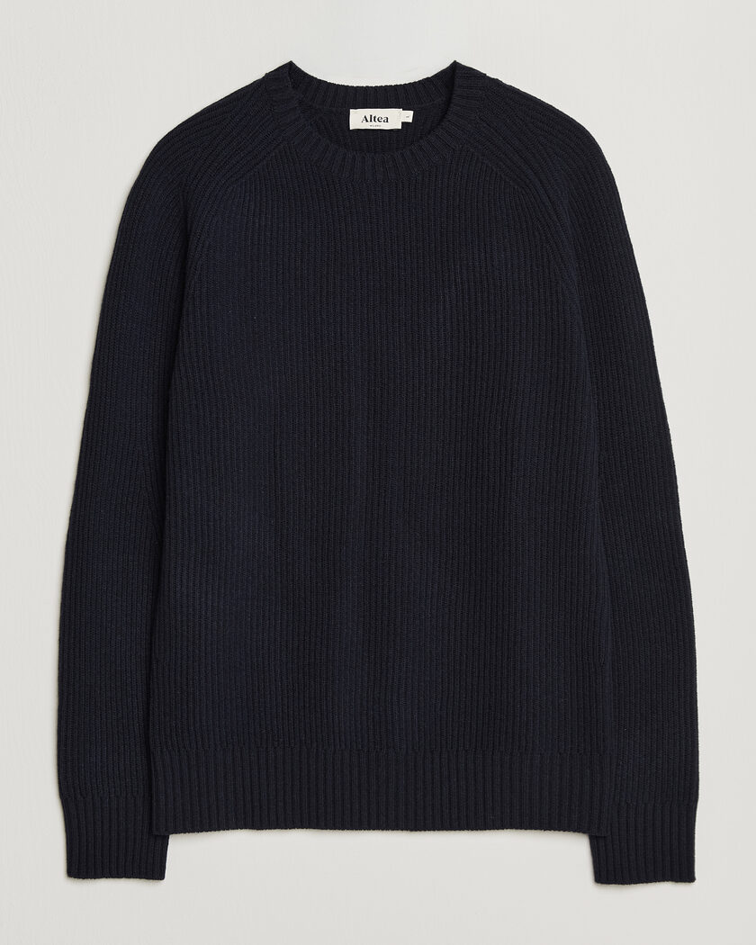 Altea Rib Wool Crew Neck Navy – Bleu