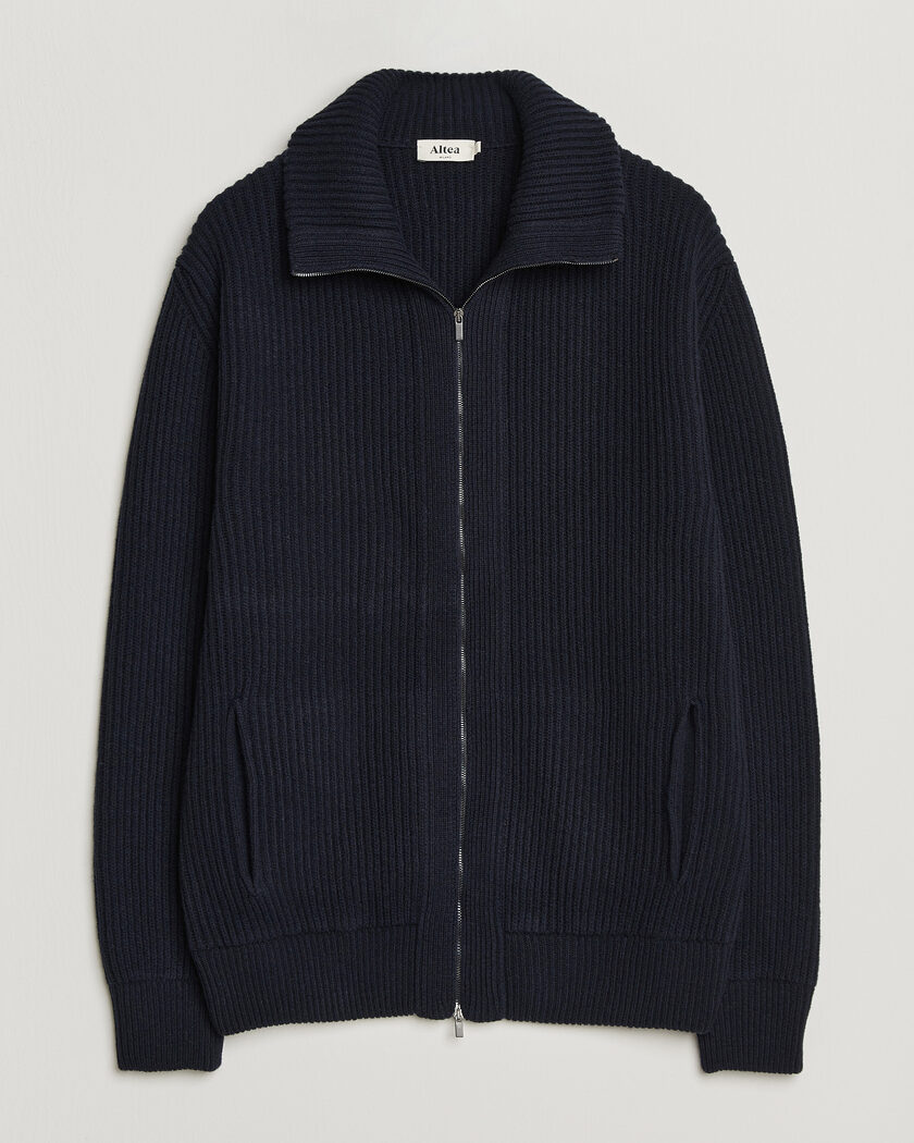 Altea Rib Wool Bomber Cardigan Navy – Bleu