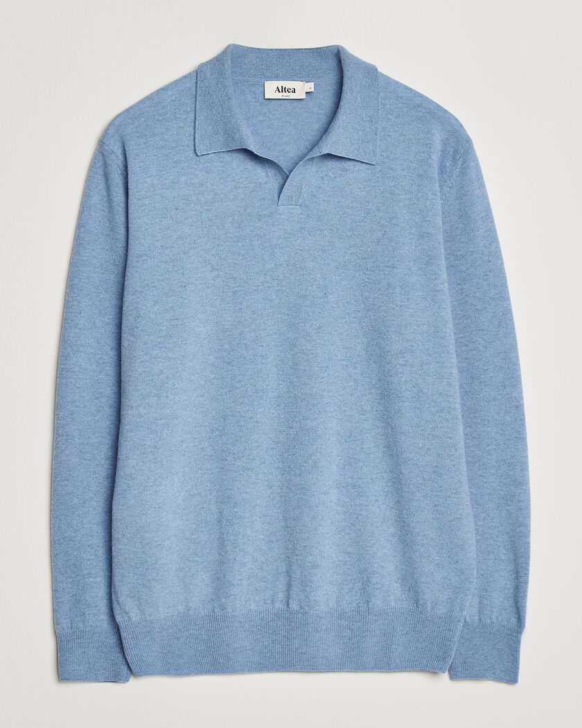 Altea Long Sleeve Knitted Polo Sky Blue – Bleu