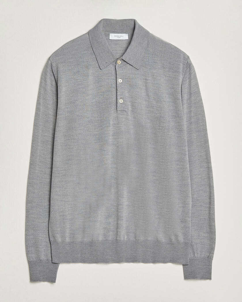 Boglioli Knitted Long Sleeve Polo Light Grey – Gris
