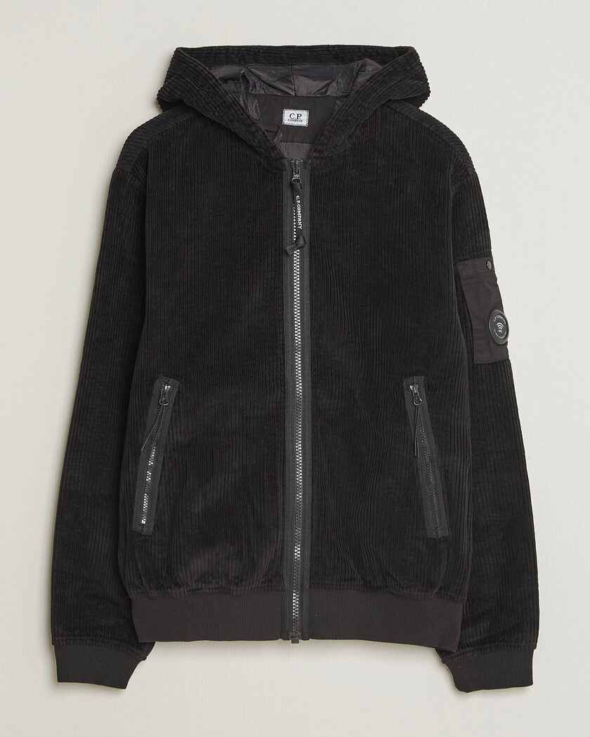 C.P. Company Light Padded Hood Corduroy Jacket Black – Noir