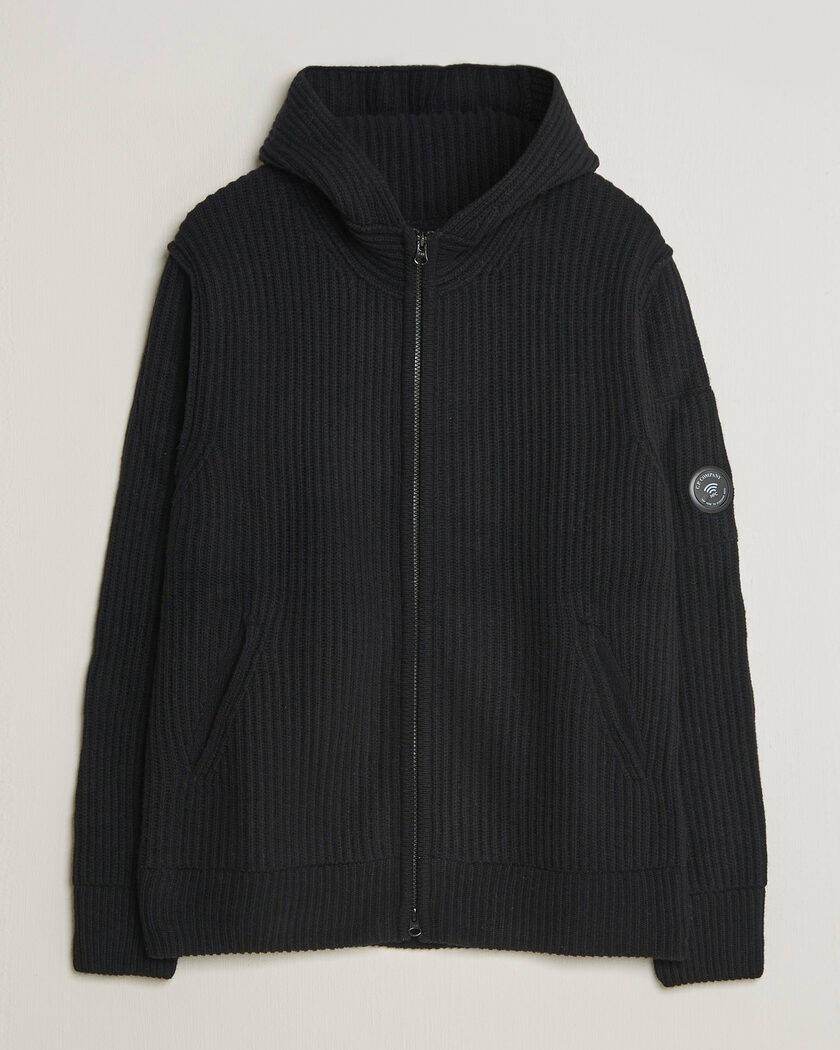 C.P. Company Heavy Lambswool Hood Zip Black – Noir