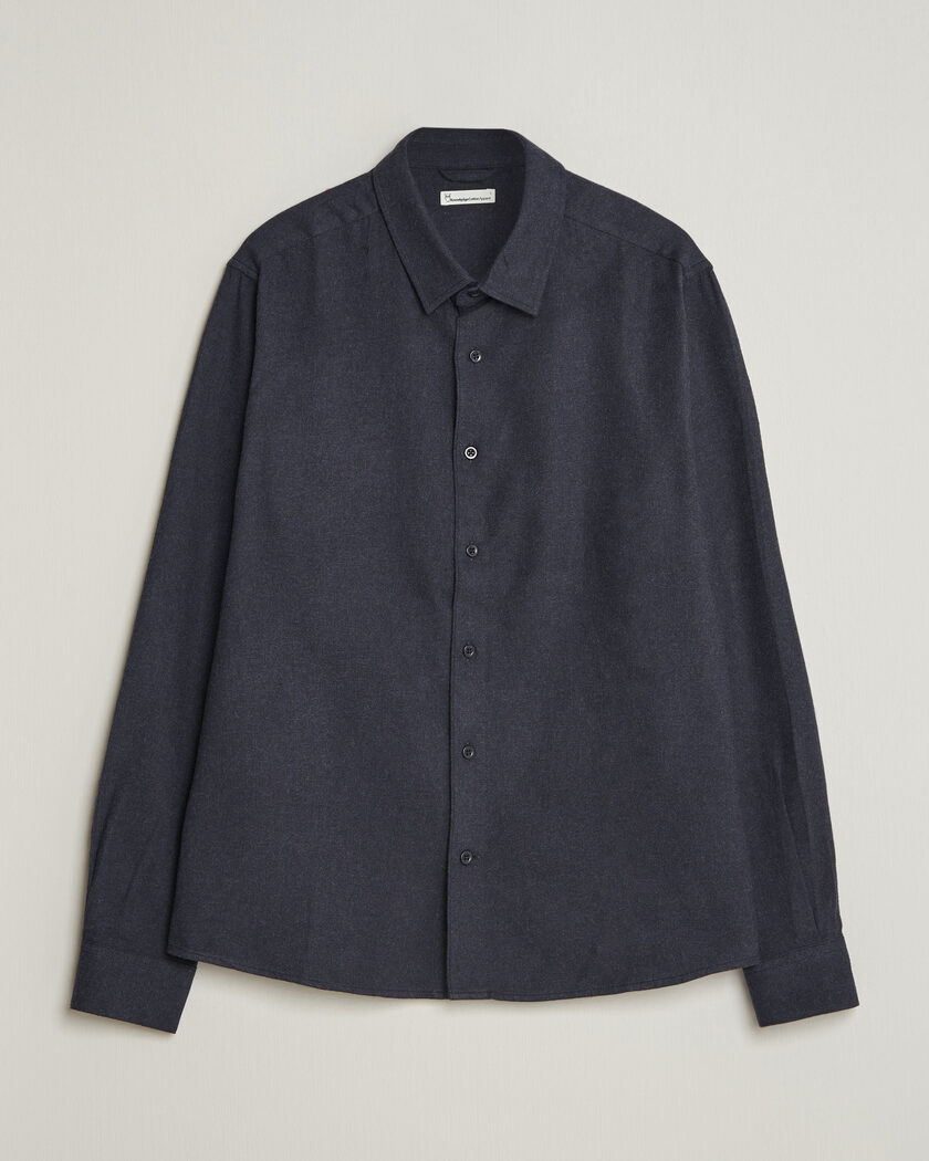KnowledgeCotton Apparel Regular Fit Melange Flannel Shirt Navy – Bleu