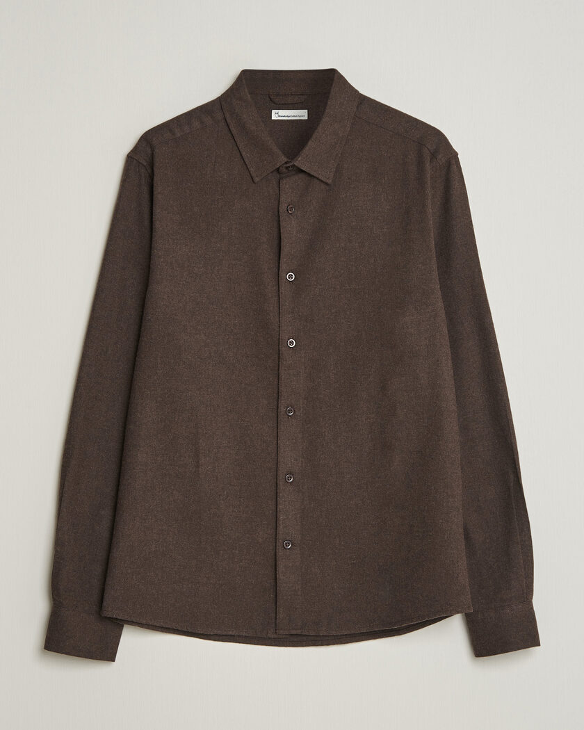 KnowledgeCotton Apparel Regular Fit Melange Flannel Shirt Chocolate – Marron