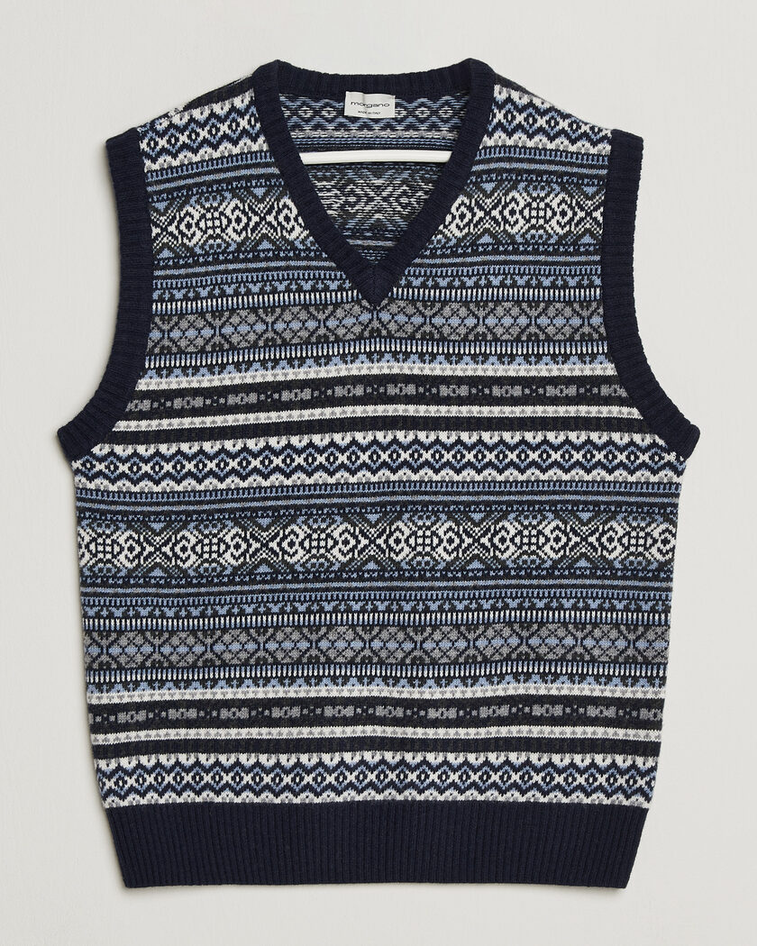  Morgano Wool/Cashmere Fair Isle Knitted Vest Navy – Bleu