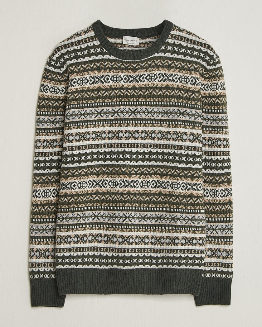 Morgano Wool/Cashmere Fair Isle Knitted Crewneck Green – Vert
