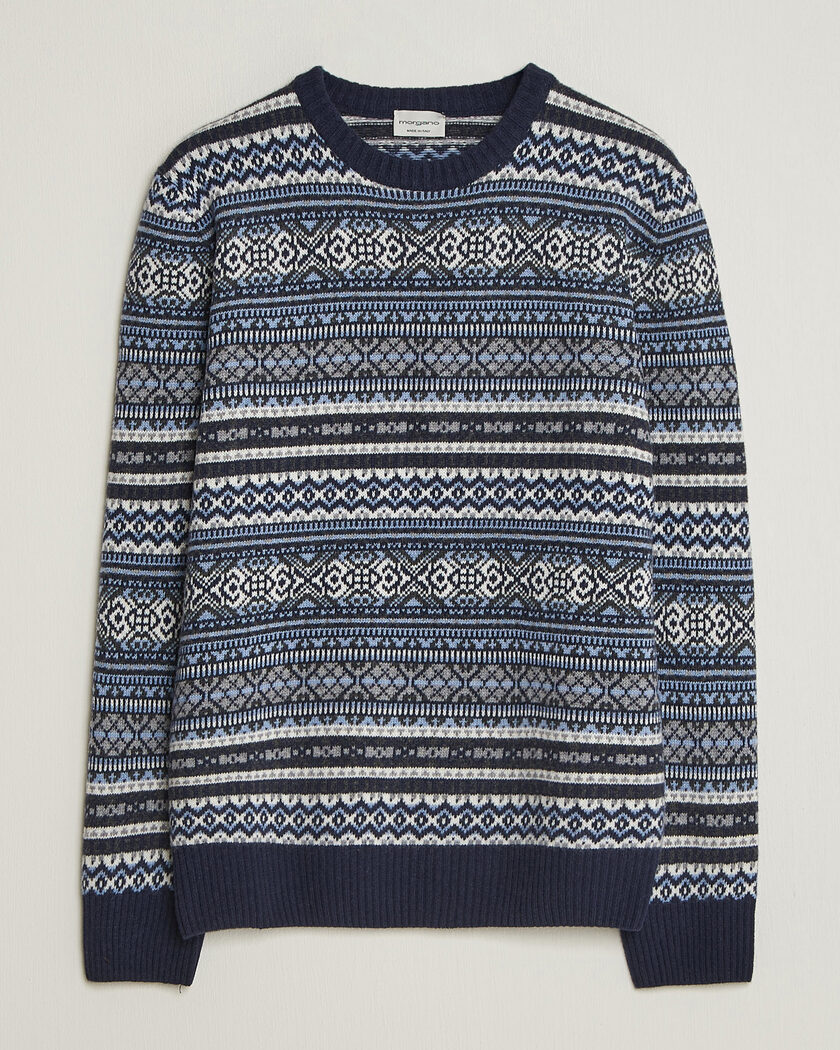 Morgano Wool/Cashmere Fair Isle Knitted Crewneck Navy – Bleu
