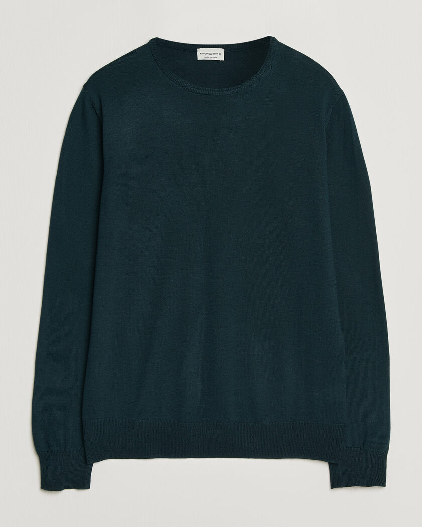 Morgano Extra Fine Merino Wool Crewneck Bottle Green – Vert