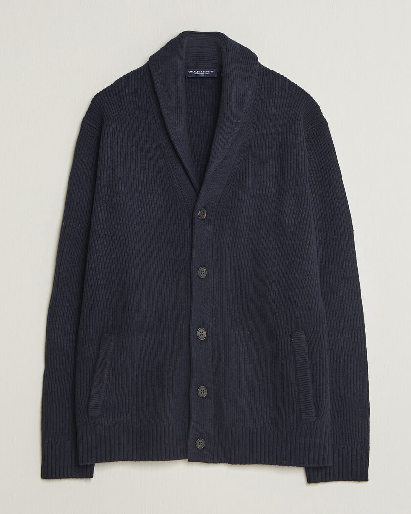 Charles Tyrwhitt Chunky Merino Shawl Neck Cardigan Navy – Bleu