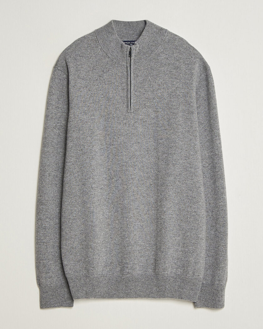 Charles Tyrwhitt Pure Cashmere Zip Neck Jumper Grey – Gris