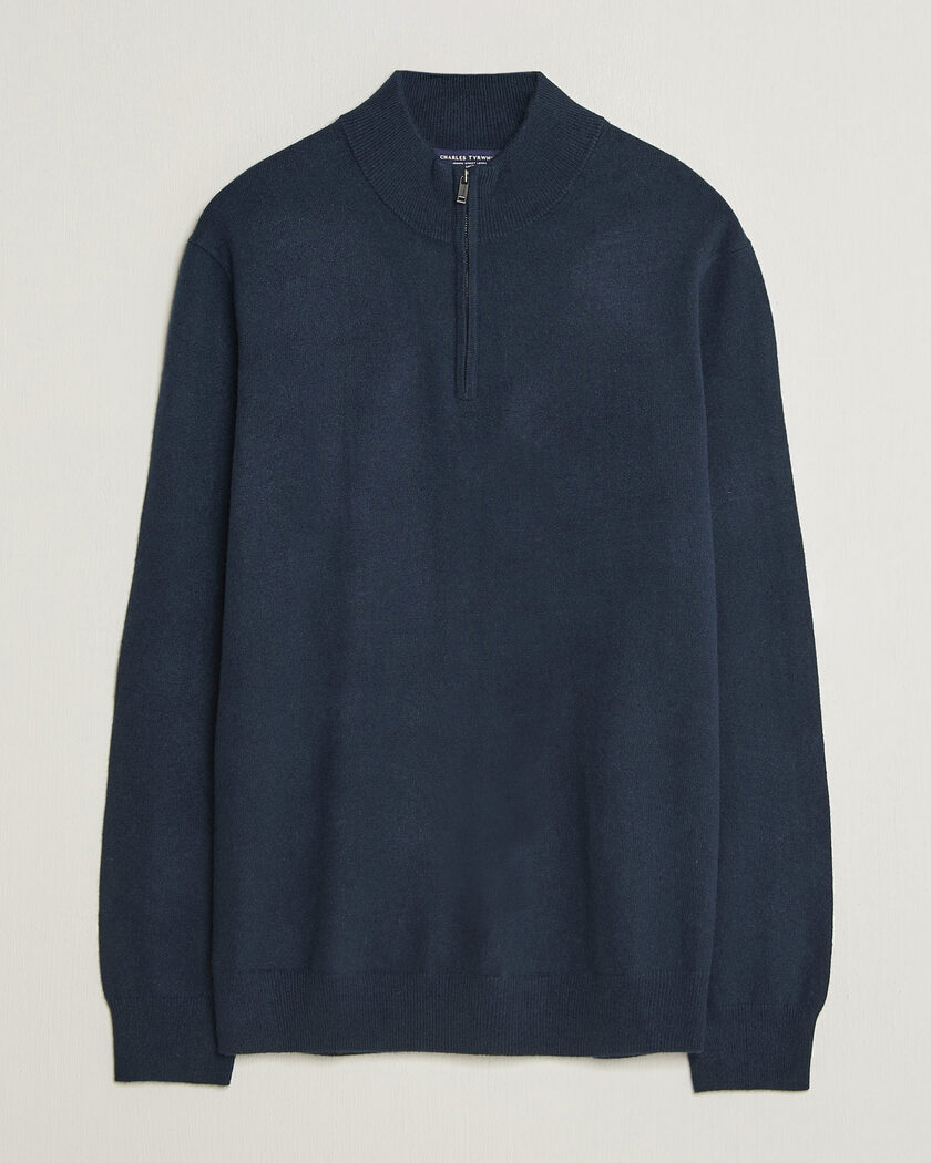 Charles Tyrwhitt Pure Cashmere Zip Neck Jumper Navy – Bleu